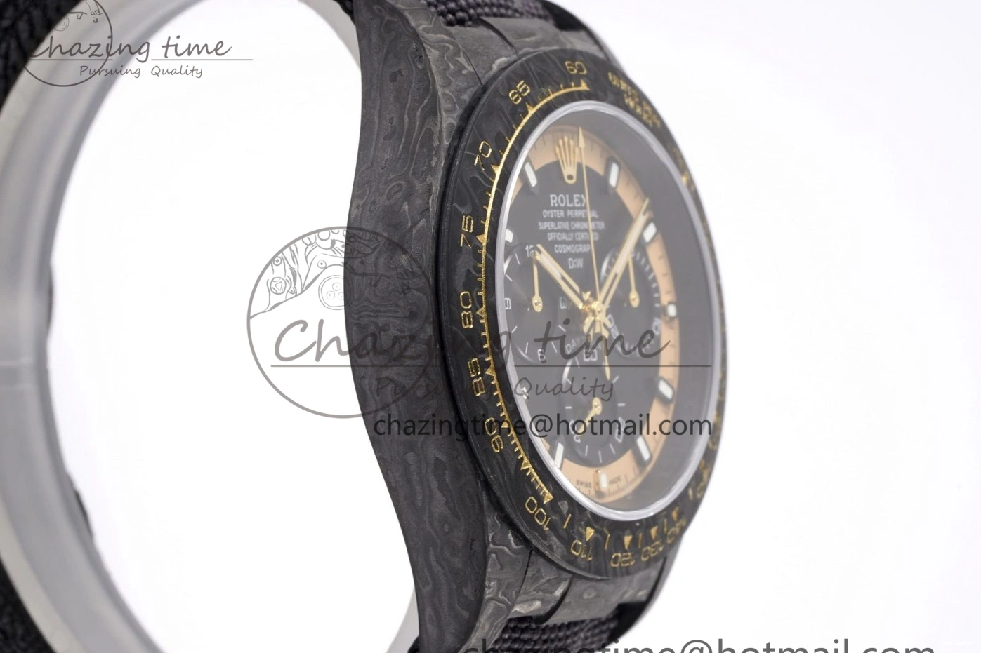 and Daytona Bezel Edition A7750 Black Gold DIWF Nylon Case DIW Carbon Black on Strap Dial 0117